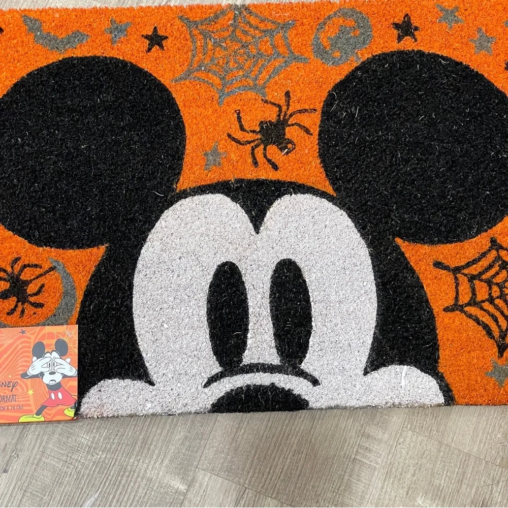 Disney‎ Mickey Mouse Halloween Coir Doormat Orange Black Spiders Bats 18x30 NEW